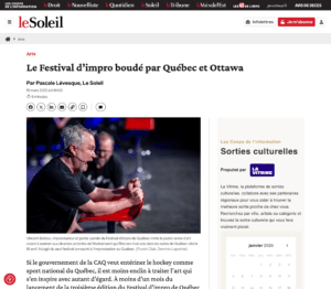 Article - le festival d'impro boudé par Québec et Ottawa